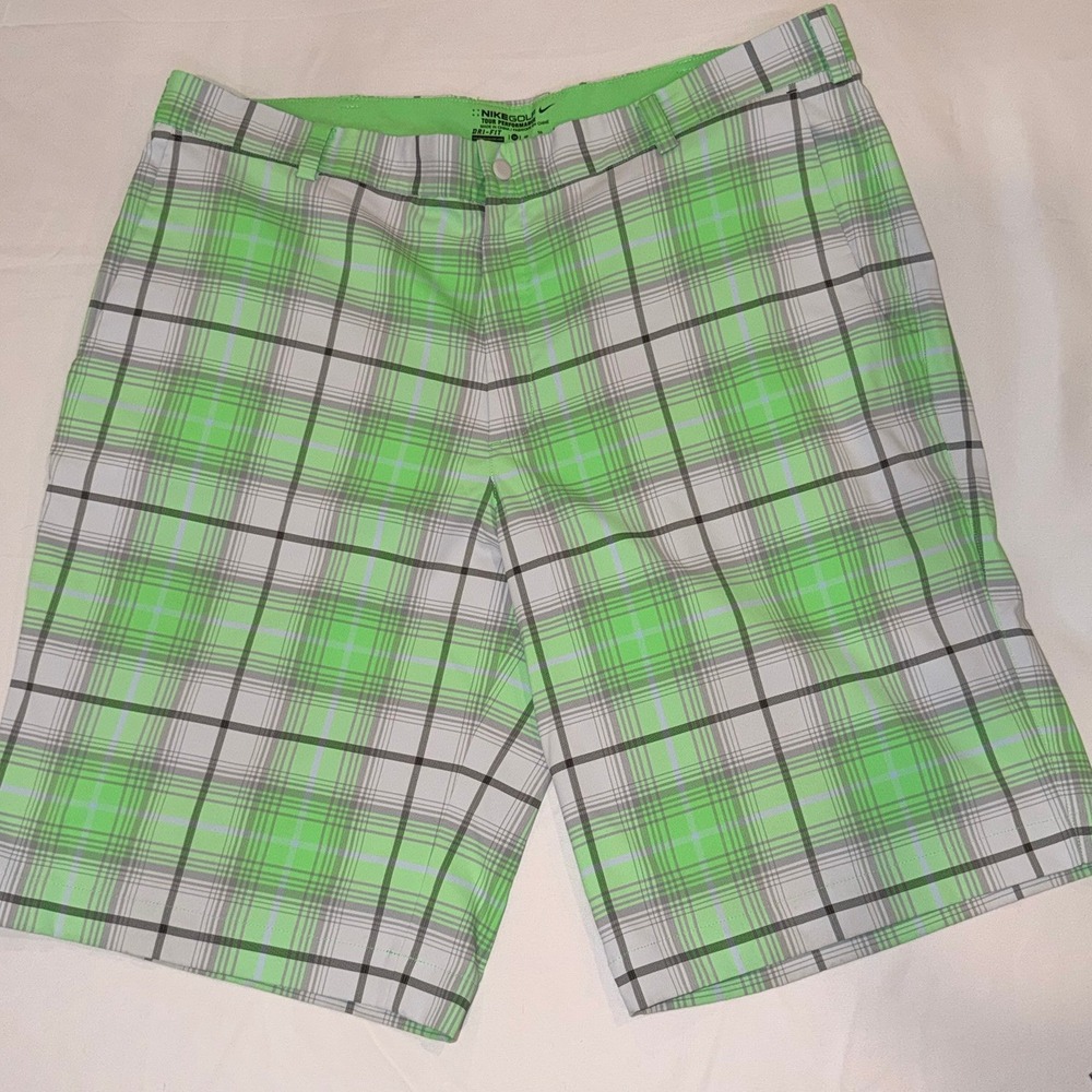 Nike Golf Shorts Green Plaid Tour Performance Dri-FIT Mens 38